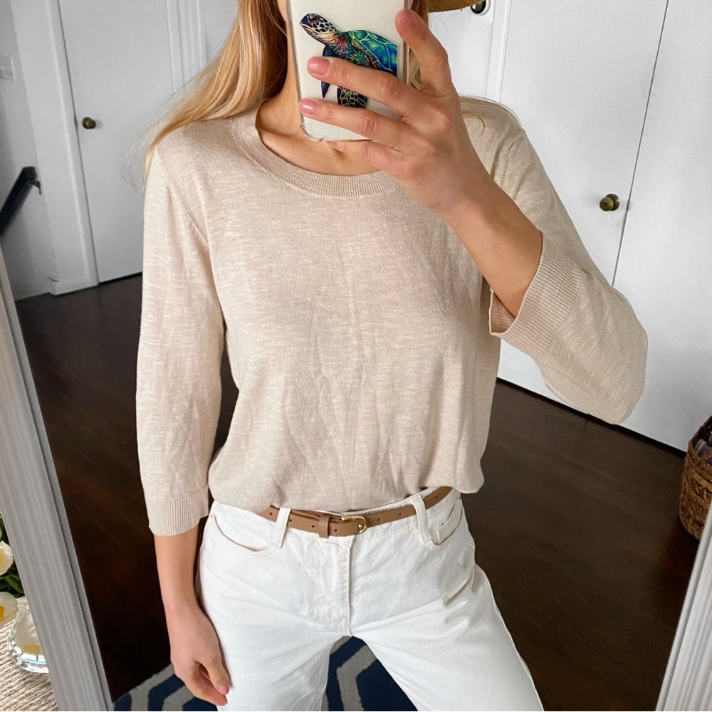 🐚 CASUAL BEIGE LIGHT KNIT CAPRI SLEEVE SWEATER!